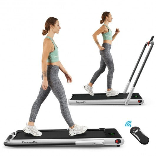 2-in-1 Folding Treadmill with Remote Control and LED Display-Red