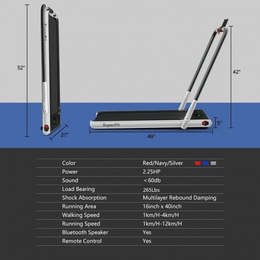 2-in-1 Folding Treadmill with Remote Control and LED Display-Red