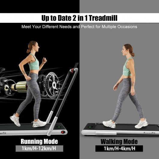 2-in-1 Folding Treadmill with Remote Control and LED Display-Red