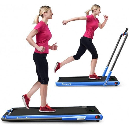 2-in-1 Folding Treadmill with Remote Control and LED Display-Red