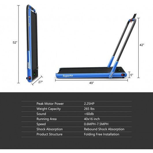 2-in-1 Folding Treadmill with Remote Control and LED Display-Red