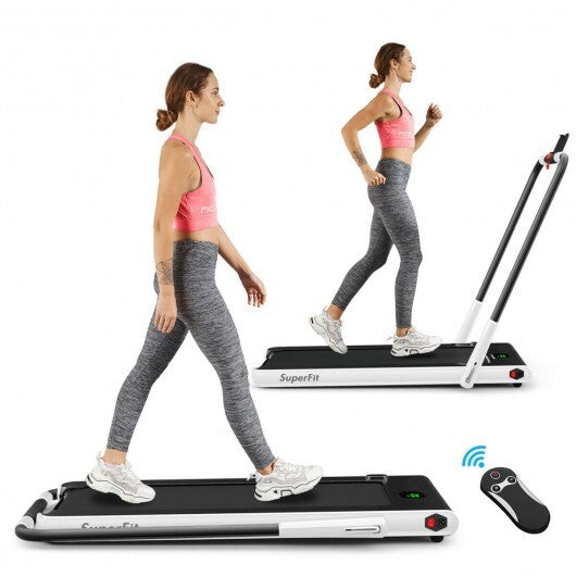 2-in-1 Folding Treadmill with Remote Control and LED Display-Red