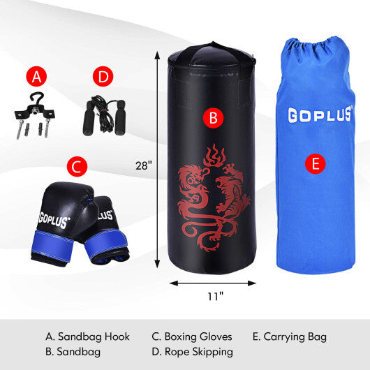5 Pieces 40Lbs Filled Punching Boxing Set with Jump Rope and Gloves W2B