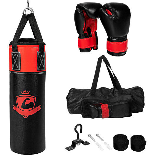 11 Pounds Kids Hanging Punching Bag Set with Punching Gloves-Black W2B