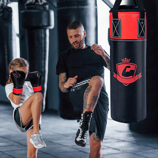 11 Pounds Kids Hanging Punching Bag Set with Punching Gloves-Black W2B