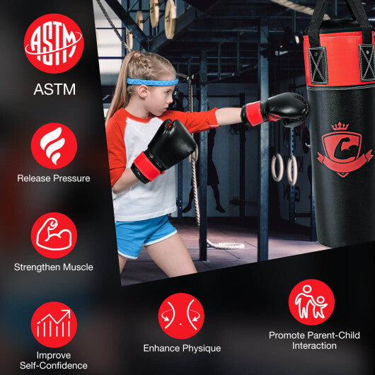11 Pounds Kids Hanging Punching Bag Set with Punching Gloves-Black W2B