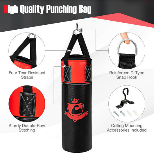 11 Pounds Kids Hanging Punching Bag Set with Punching Gloves-Black W2B