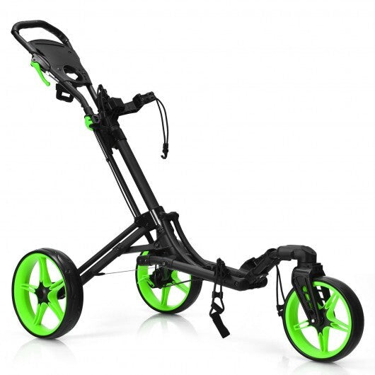 Folding Golf Push Cart with Scoreboard Adjustable Handle Swivel Wheel-Green W2B