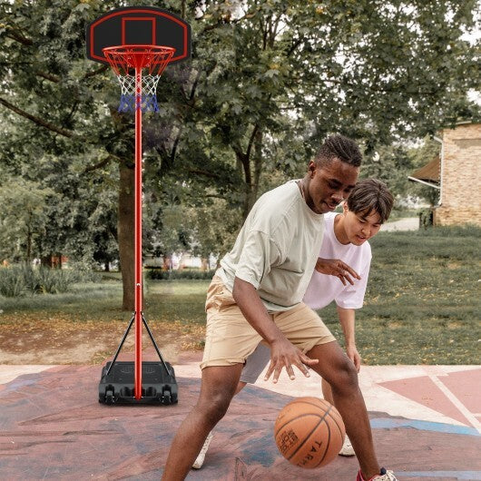 Adjustable Basketball Hoop System Stand Portable with 2 Wheels Fillable Base-Black & Red W2B