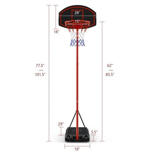 Adjustable Basketball Hoop System Stand Portable with 2 Wheels Fillable Base-Black & Red W2B