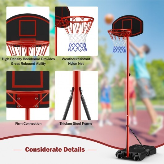 Adjustable Basketball Hoop System Stand Portable with 2 Wheels Fillable Base-Black & Red W2B