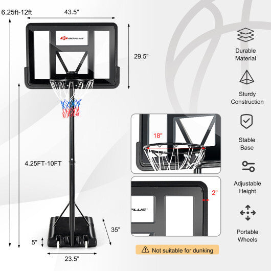 Adjustable Portable Basketball Hoop Stand with Shatterproof Backboard Wheels