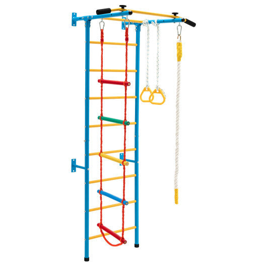 7 In 1 Kids Indoor Gym Playground Swedish Wall Ladder for Solid Wall-Yellow W2B