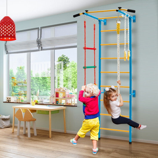 7 In 1 Kids Indoor Gym Playground Swedish Wall Ladder for Solid Wall-Yellow W2B