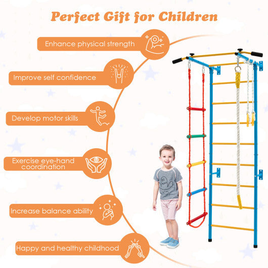 7 In 1 Kids Indoor Gym Playground Swedish Wall Ladder for Solid Wall-Yellow W2B
