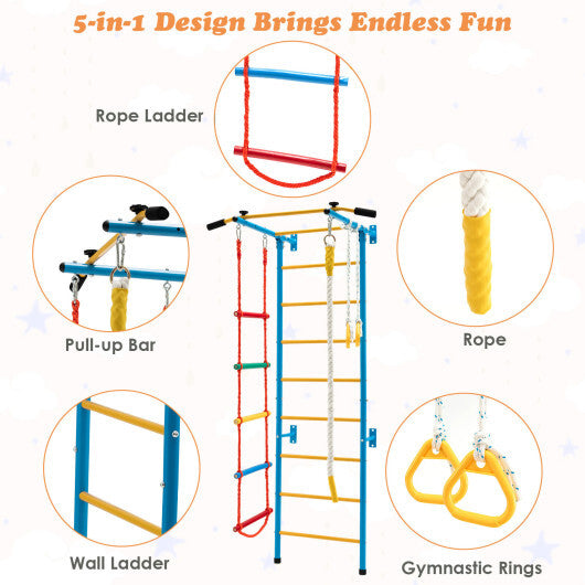 7 In 1 Kids Indoor Gym Playground Swedish Wall Ladder for Solid Wall-Yellow W2B