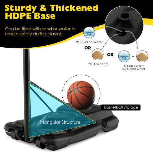 4.25-10 Feet Portable Adjustable Basketball Goal Hoop System W2B