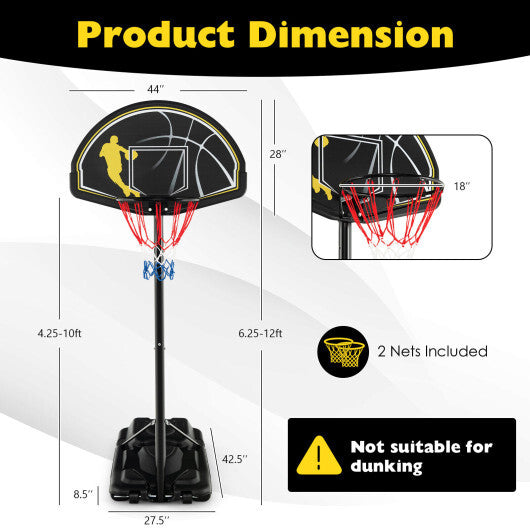 4.25-10 Feet Portable Adjustable Basketball Goal Hoop System W2B