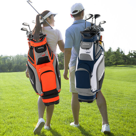 10.5 Inch Golf Stand Bag with 14 Way Dividers and 7 Zippered Pockets-Orange W2B