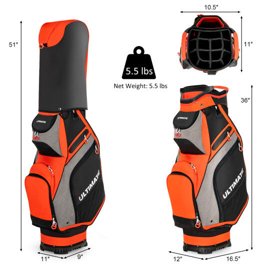 10.5 Inch Golf Stand Bag with 14 Way Dividers and 7 Zippered Pockets-Orange W2B