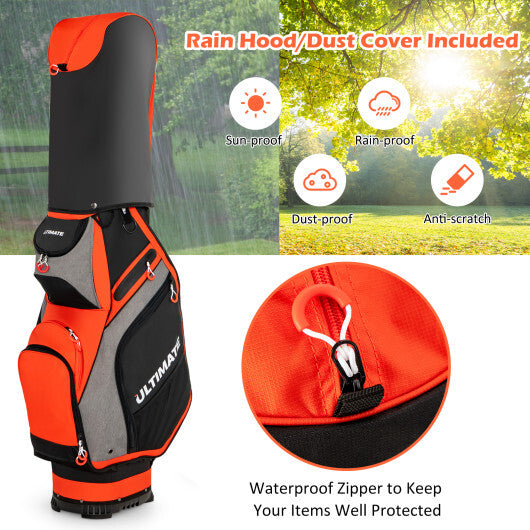 10.5 Inch Golf Stand Bag with 14 Way Dividers and 7 Zippered Pockets-Orange W2B