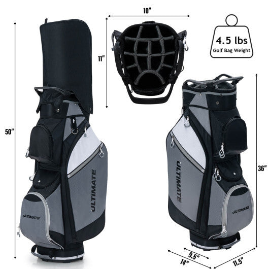 14-Way Golf Cart Stand Bag with Waterproof Rain Hood W2B