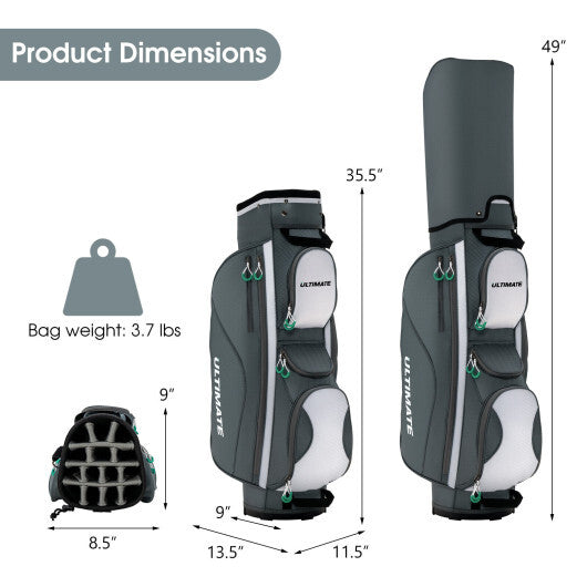 14 Dividers Golf Cart Bag with 7 Zippered Pocket W2B