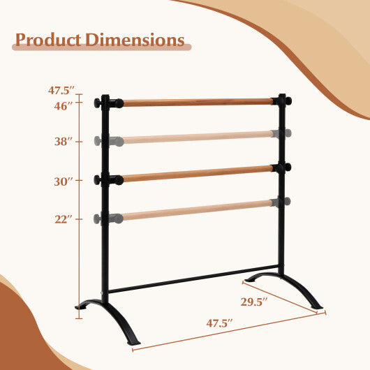 4 Foot Portable  Freestanding Double Ballet Barre-Black W2B