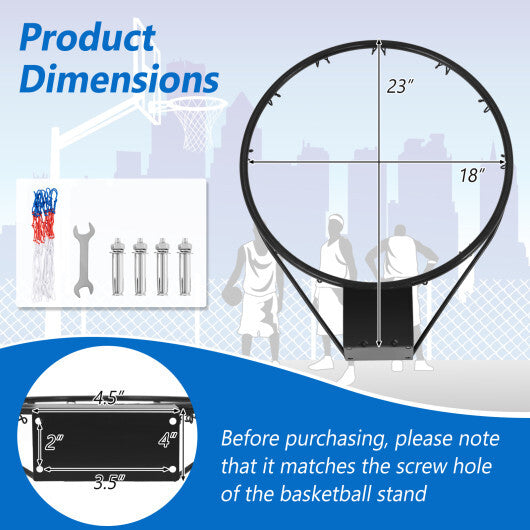 18 Inch Basketball Rim Goal Replacement with All Weather Net and Mounting Hardware-Black W2B