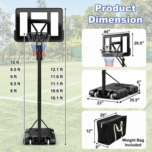 Portable Basketball Hoop with 4.6 to 10 Feet 10-Level Height Adjustable W2B