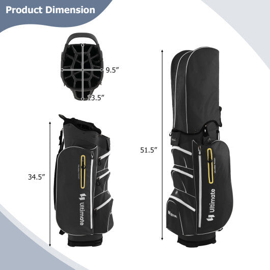 9.5 Inch Lightweight Golf Cart Bag with 15 Way Top Dividers-Black W2B