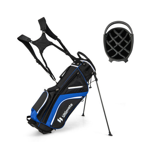 Lightweight Golf Stand Bag with 14 Way Top Dividers and 6 Pockets-Blue W2B