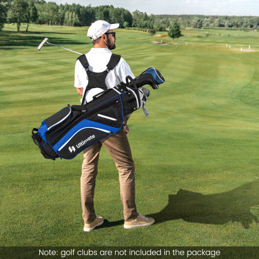 Lightweight Golf Stand Bag with 14 Way Top Dividers and 6 Pockets-Blue W2B
