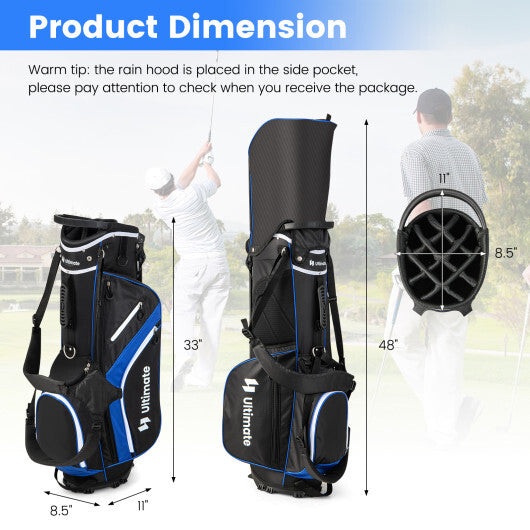Lightweight Golf Stand Bag with 14 Way Top Dividers and 6 Pockets-Blue W2B