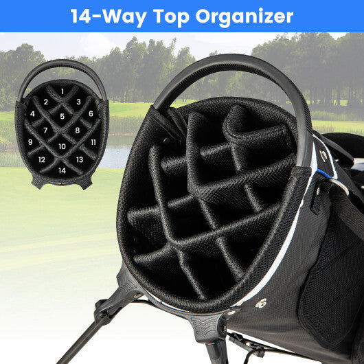 Lightweight Golf Stand Bag with 14 Way Top Dividers and 6 Pockets-Blue W2B
