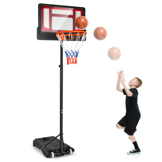 4.3-8.2 FT Portable Basketball Hoop with Adjustable Height and Wheels-Red W2B