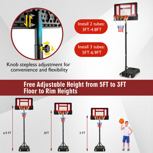 4.3-8.2 FT Portable Basketball Hoop with Adjustable Height and Wheels-Red W2B