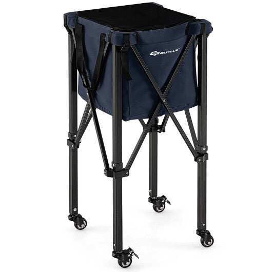 Lightweight Foldable Tennis Ball Teaching Cart with Wheels and Removable Bag-Blue W2B