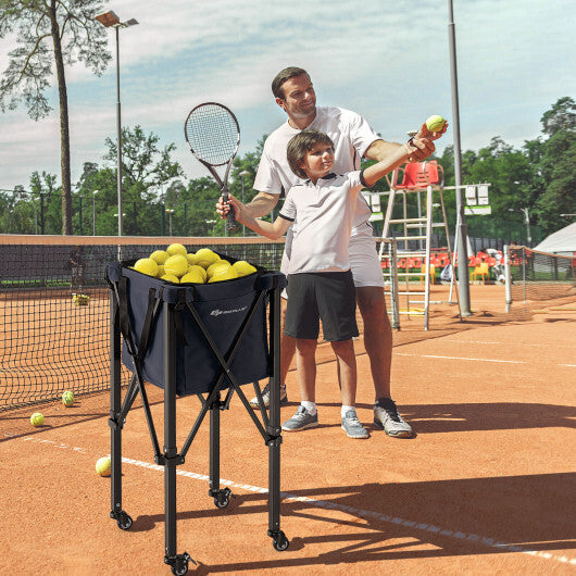 Lightweight Foldable Tennis Ball Teaching Cart with Wheels and Removable Bag-Blue W2B