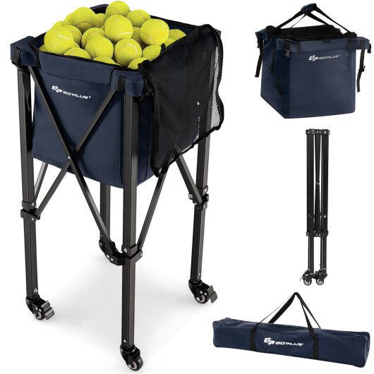 Lightweight Foldable Tennis Ball Teaching Cart with Wheels and Removable Bag-Blue W2B