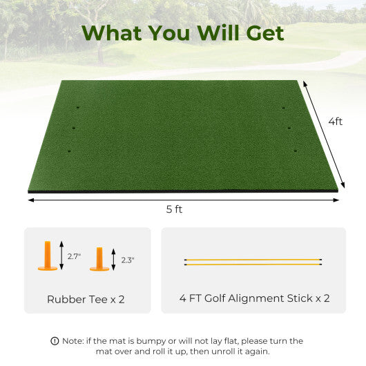 Artificial Turf Mat for Indoor and Outdoor Golf Practice Includes 2 Rubber Tees and 2 Alignment Sticks-20mm