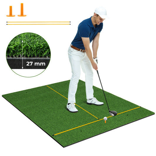 Artificial Turf Mat for Indoor and Outdoor Golf Practice Includes 2 Rubber Tees and 2 Alignment Sticks-20mm