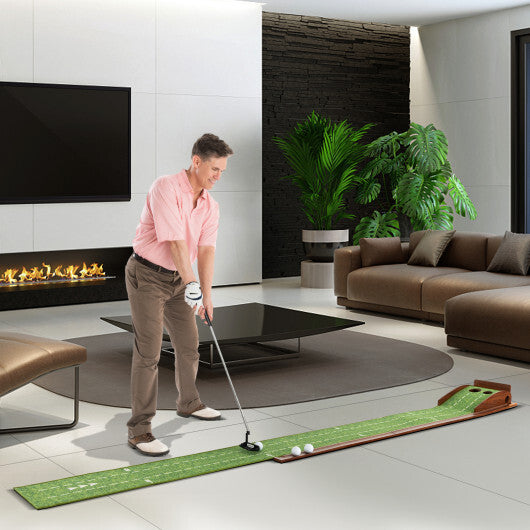 Golf Putting Mat Practice Training Aid with Auto Ball Return and 2 Hole Sizes W2B