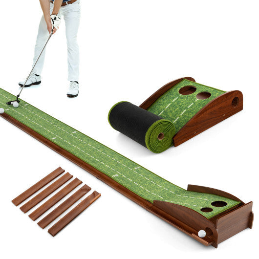 Golf Putting Mat Practice Training Aid with Auto Ball Return and 2 Hole Sizes W2B