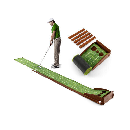 Golf Putting Mat Practice Training Aid with Auto Ball Return and 2 Hole Sizes W2B