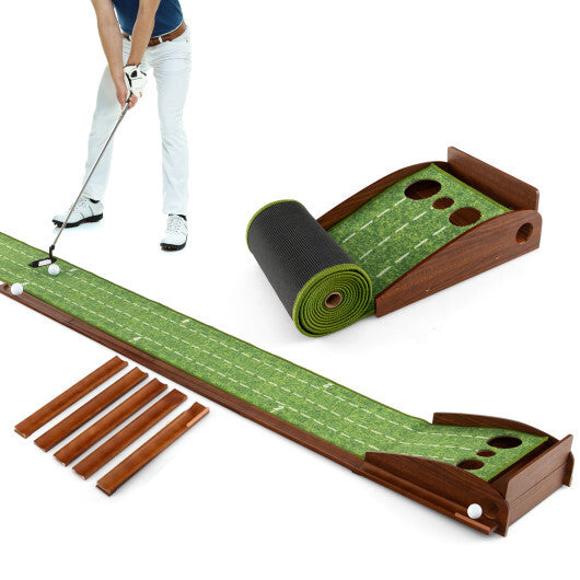 Golf Putting Mat Practice Training Aid with Auto Ball Return and 2 Hole Sizes W2B