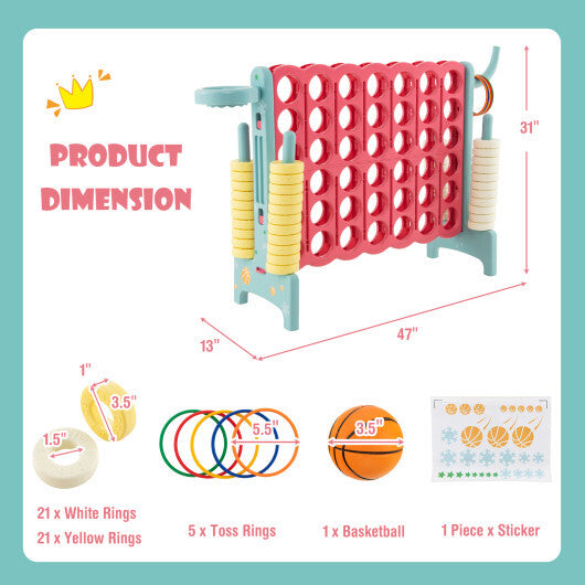 4-in-a-Row Connect Game with Basketball Hoop and Toss Ring-Blue W2B