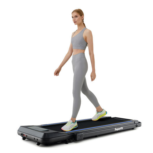 2 in 1 Folding Treadmill with Incline with Remote Control-Blue