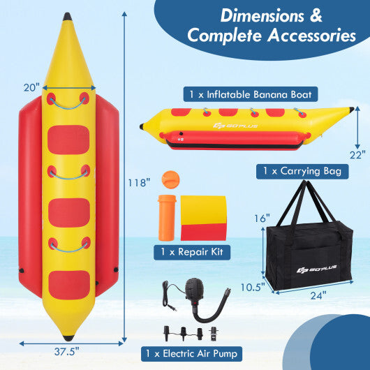 3-Person Inflatable Banana Boat with Electric Air Pump Carrying Bag and Repair Kit W2B