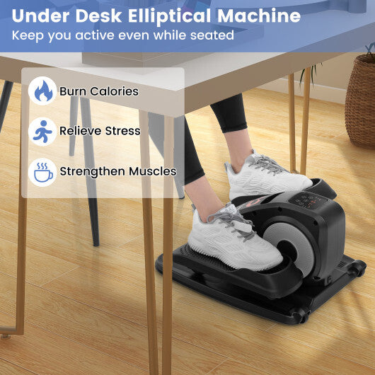 Under Desk Elliptical Machine with Display Monitor for Home Office-White